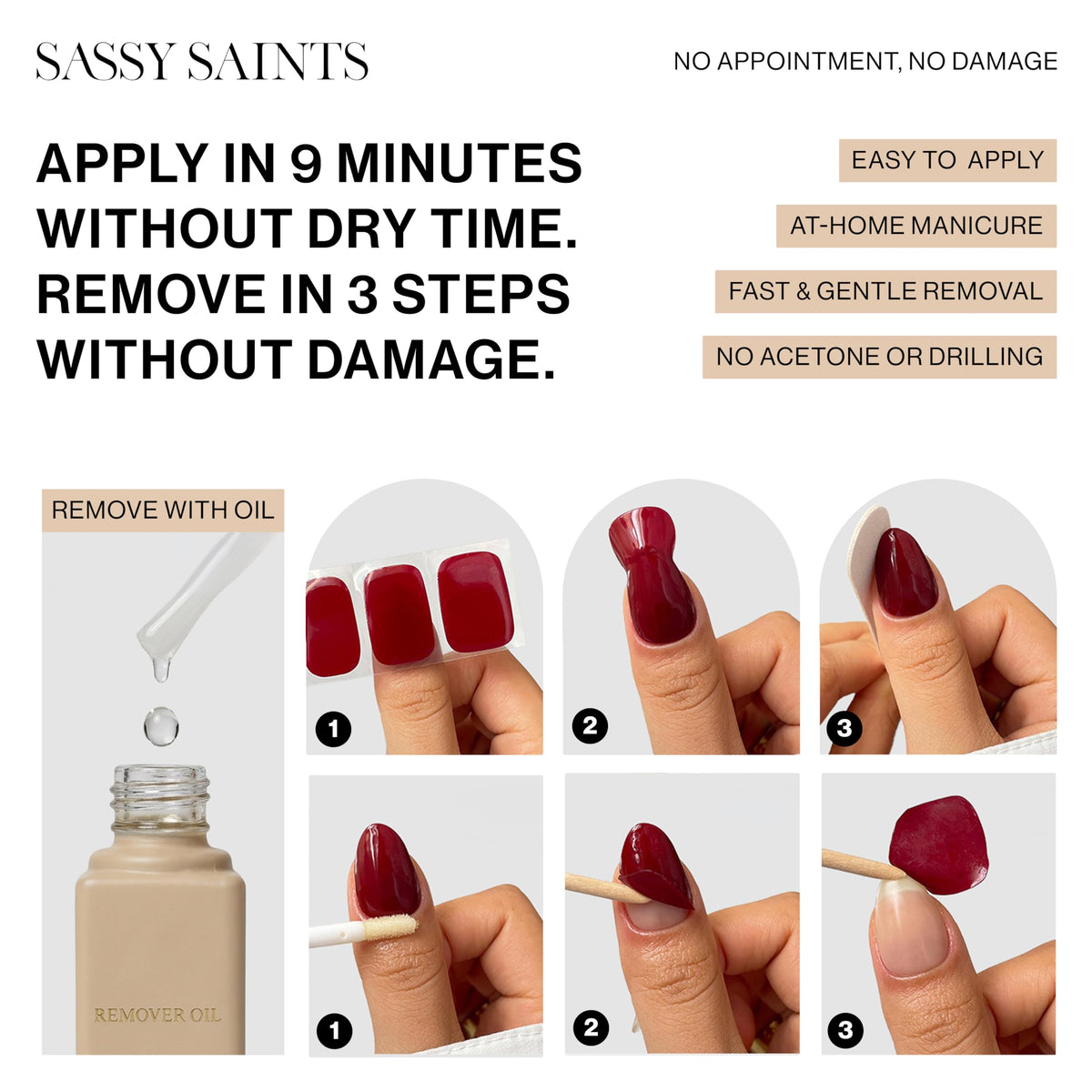 Sassy Saints on model hand displaying polished neutral nails for confidence