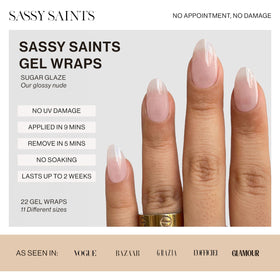Sassy Saints close-up of the glue-free gel texture showing glossy, durable finish