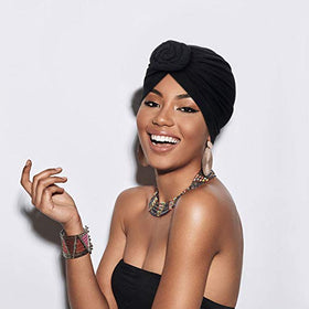 SATINIOR model wearing purple turban illustrating comfortable, stylish fit