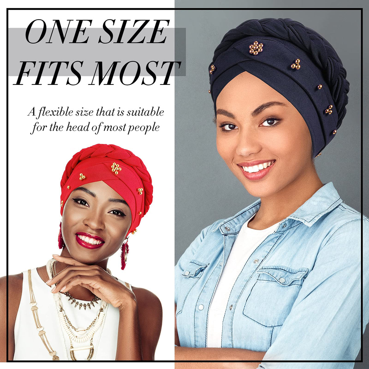 SATINIOR flat lay with measuring tape showing 58 cm fit for most heads