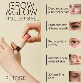 Satorie application brows demo showing precise roll-on for brow grooming