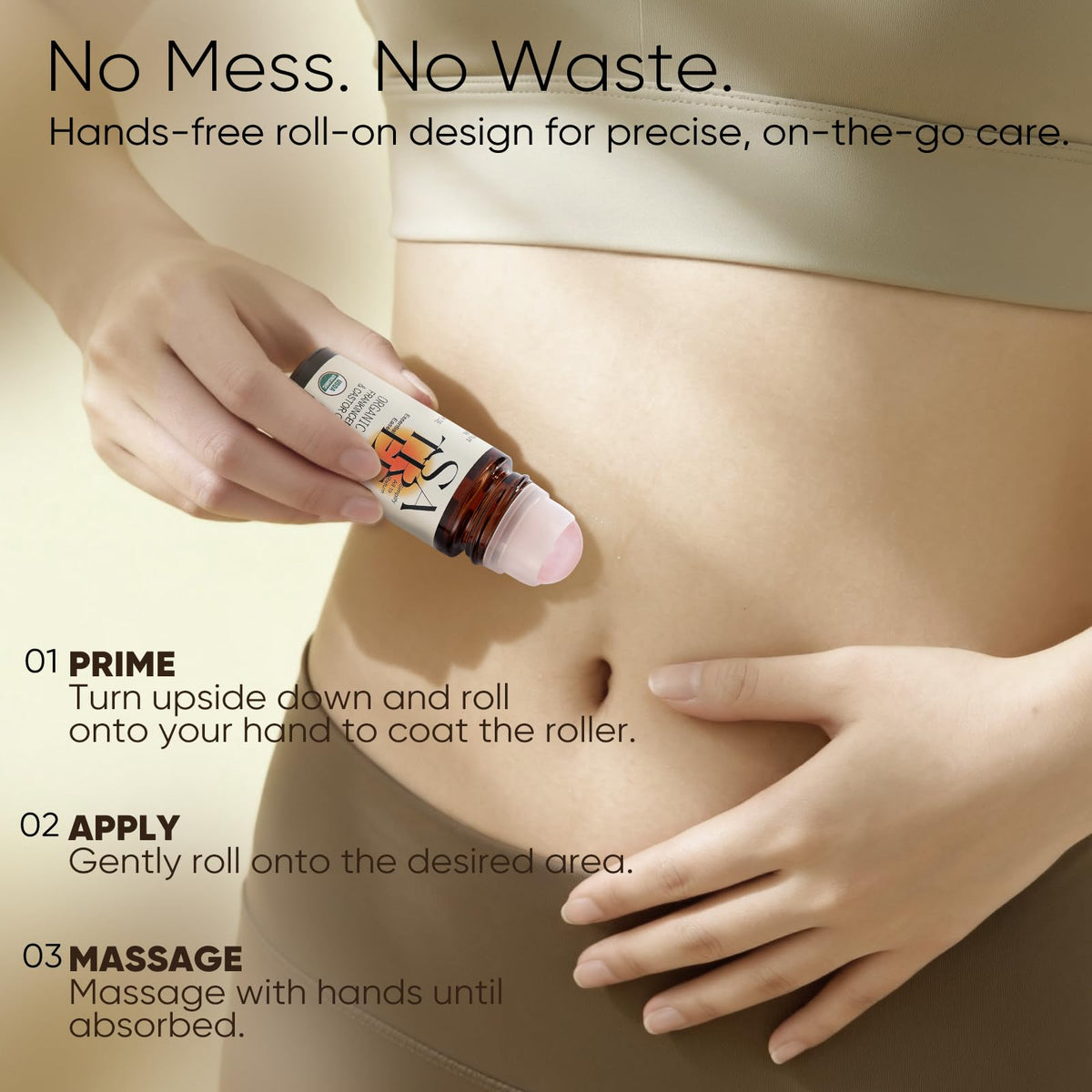 Satree neck and shoulder massage scene showing roll-on easing tension and moisturizing