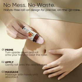 Satree neck and shoulder massage scene showing roll-on easing tension and moisturizing