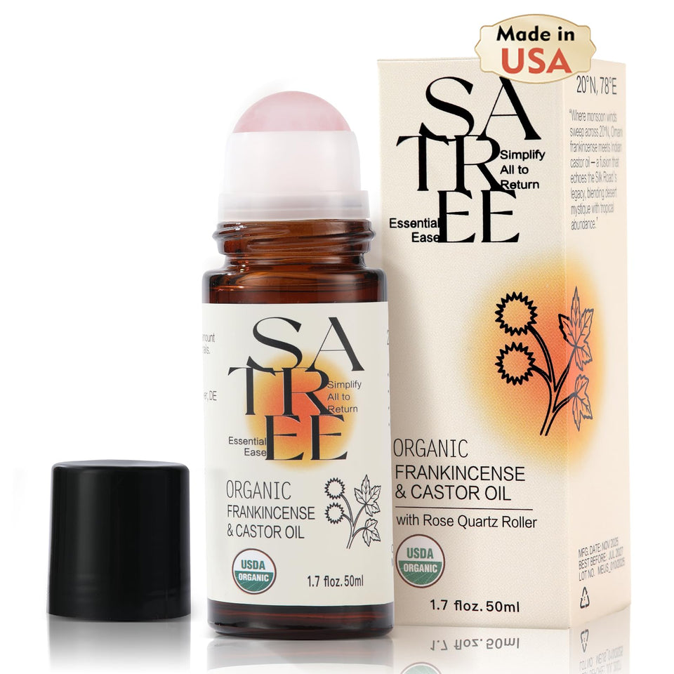 Satree roll-on front packaging showing amber bottle and label, conveys premium protection