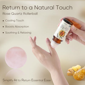 Satree rose quartz rollerball closeup showing smooth stone for cooling massage benefit