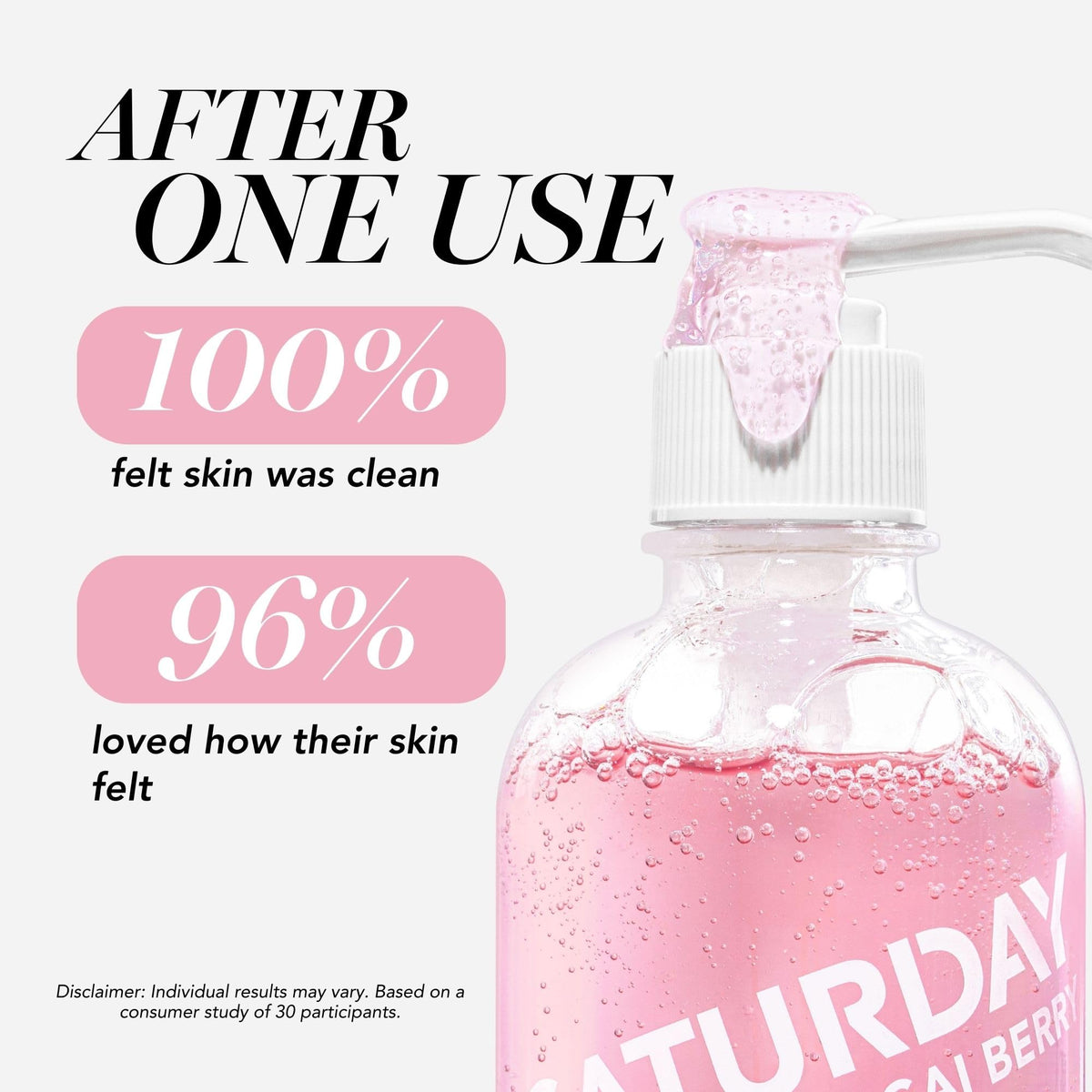 Saturday Skin cleanser being rubbed between hands to remove makeup effectively