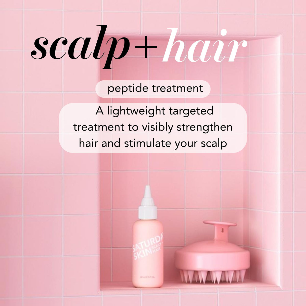 Saturday Skin dropper dispensing serum onto scalp demonstrating targeted overnight application benefit