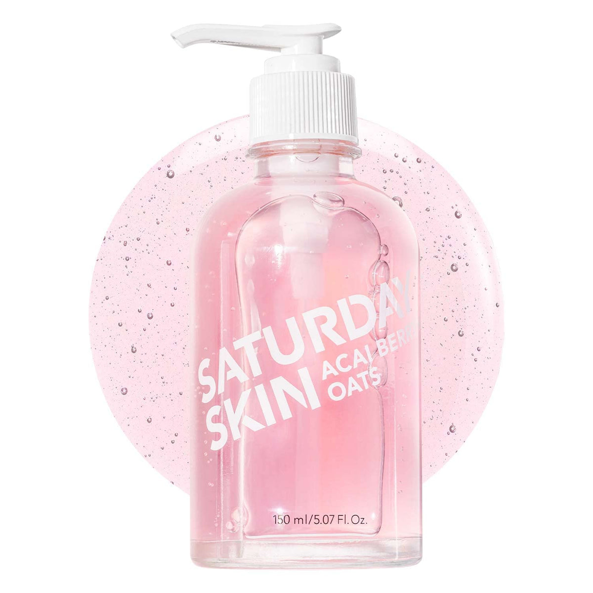 Saturday Skin front packaging showing cleanser bottle and bright brand benefit