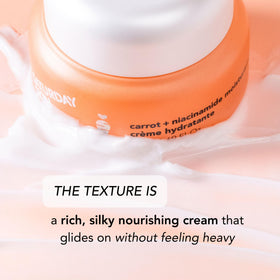 Saturday Skin open jar revealing cream, indicating nourishing ingredients and absorbency