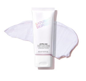 Saturday Skin jar front view showing product labeling and size benefit: clear identification