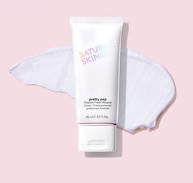 Saturday Skin jar on bathroom shelf in lifestyle scene for everyday routine inspiration