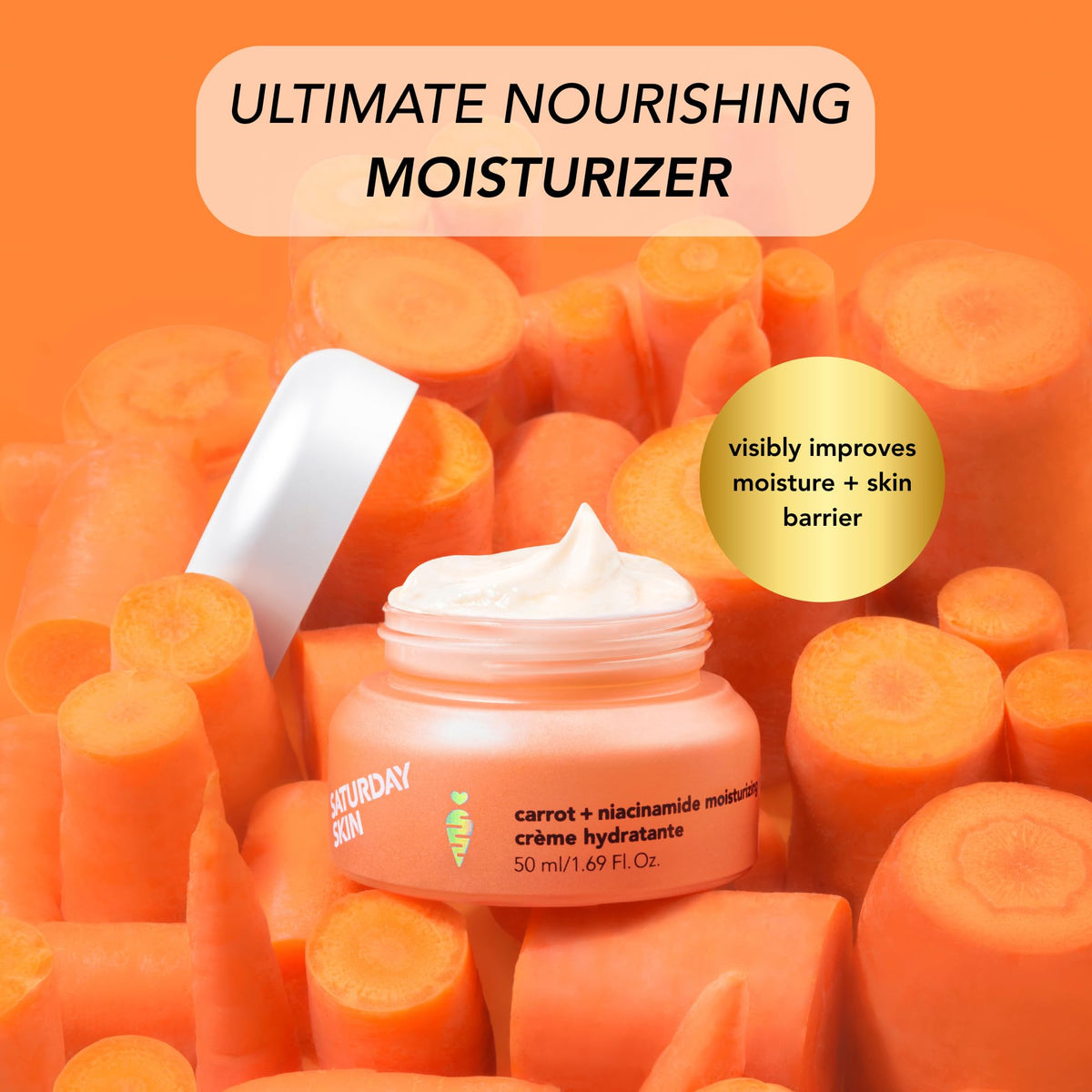 Saturday Skin cream texture close-up showing rich non-greasy finish and hydration