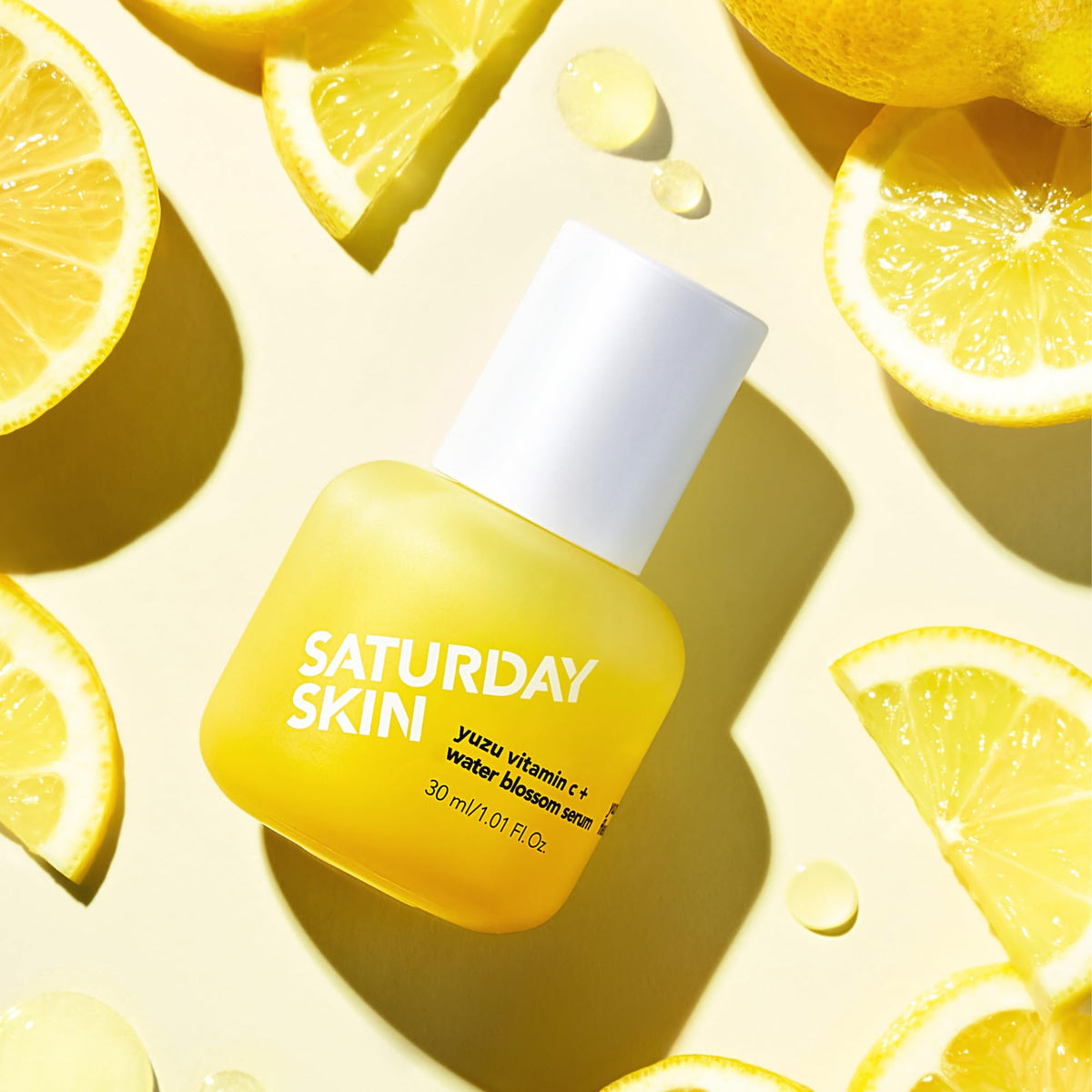Saturday Skin serum placed on bathroom vanity as part of daily routine