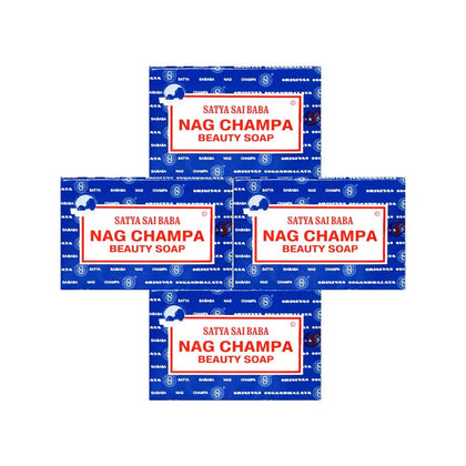 Satya pack front view showing four 150 g bars, brand fragrance clarity