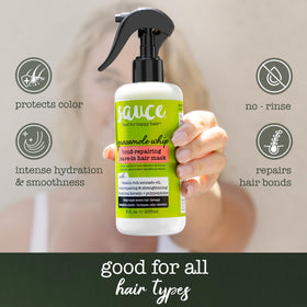 SAUCE BEAUTY applied to damp hair demonstrating smooth application and detangling benefit