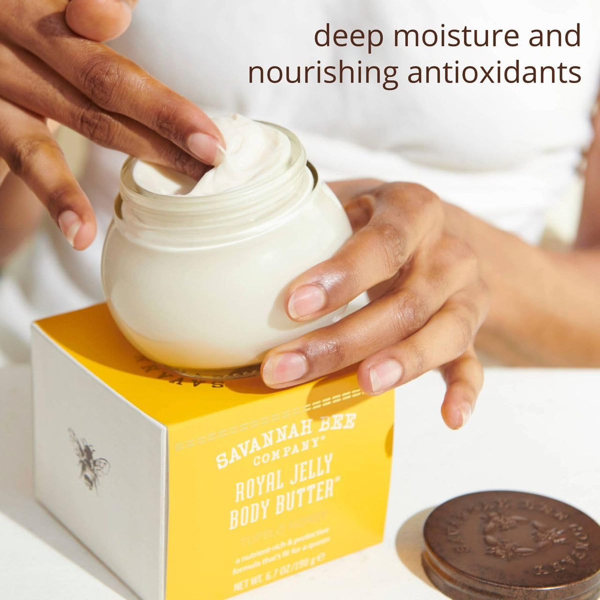 savannah bee elbow close-up after application illustrating softened, moisturized skin