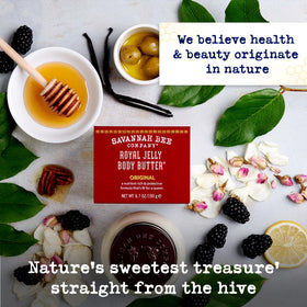 Savannah Bee Company label close-up highlighting ingredient list and natural benefits