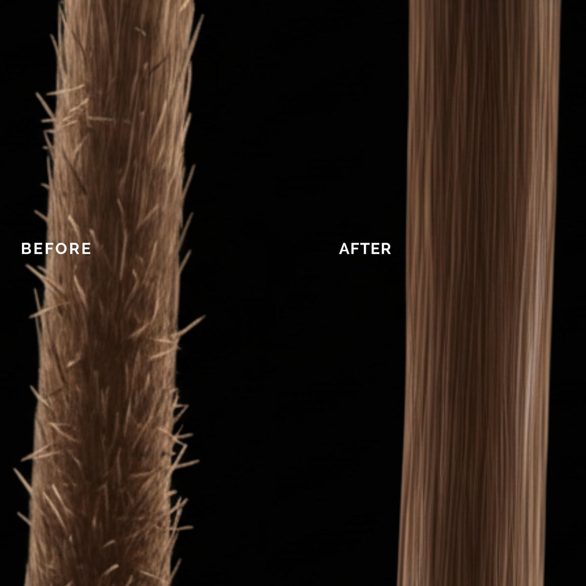 Savannah Hair Therapy before and after strands showing improved softness benefit