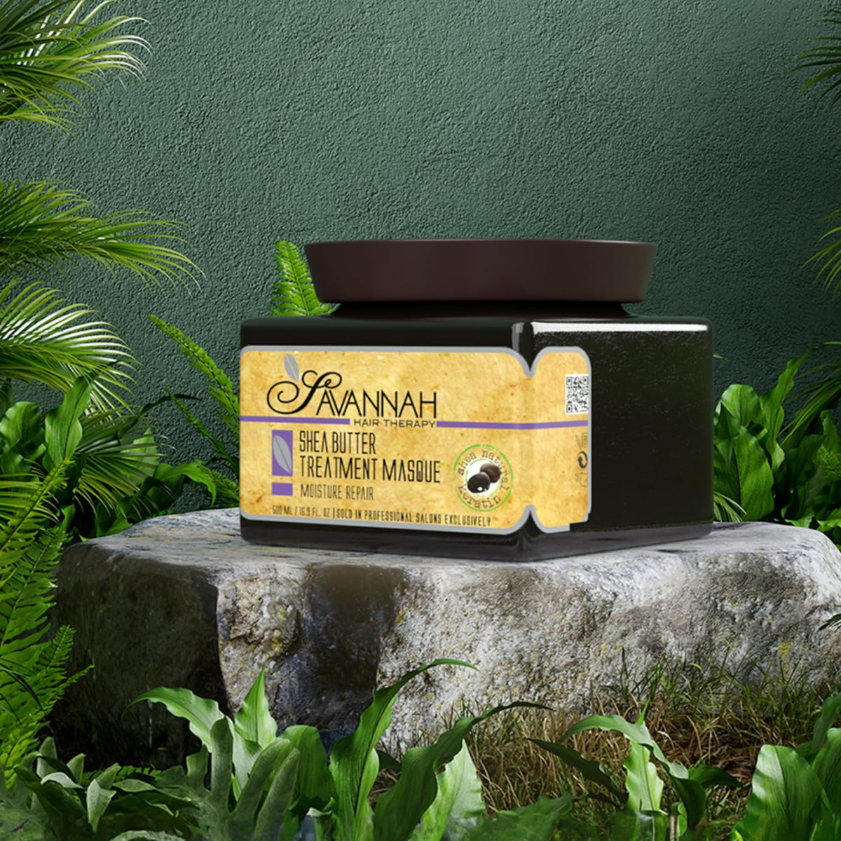 Savannah Hair Therapy label closeup highlighting keratin and vitamin composition benefit
