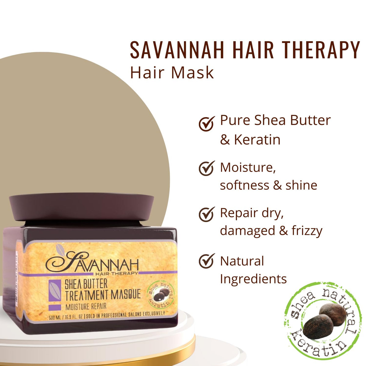 Savannah Hair Therapy jar next to hand to show the generous 16.9 oz size benefit