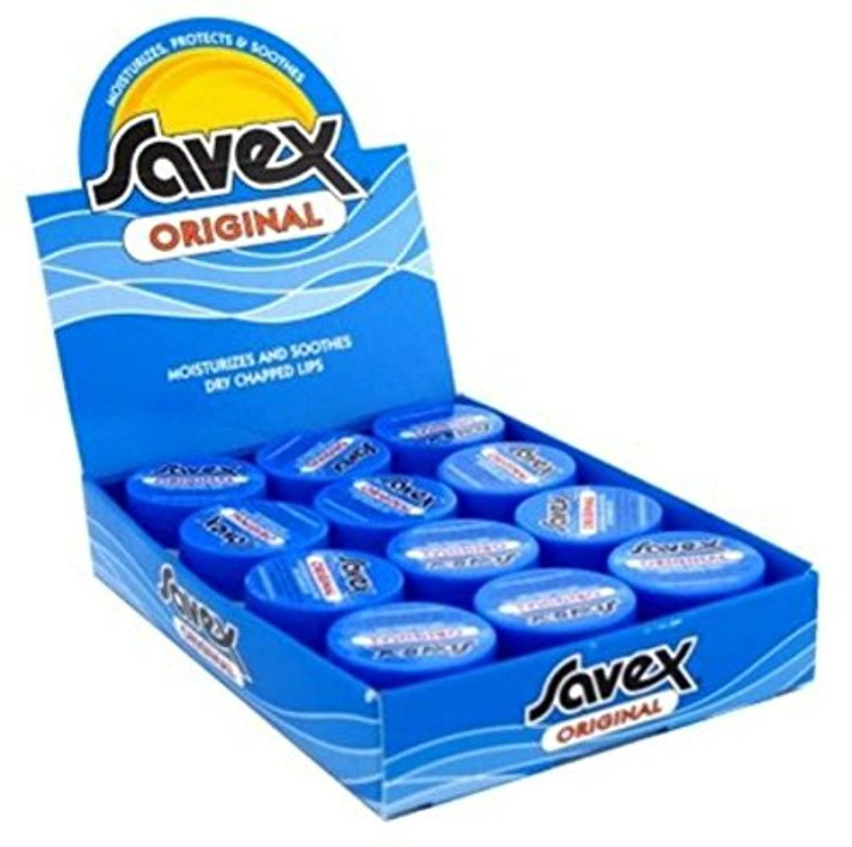 Savex original lip balm front packaging showing tube and net weight, easy grab-and-go