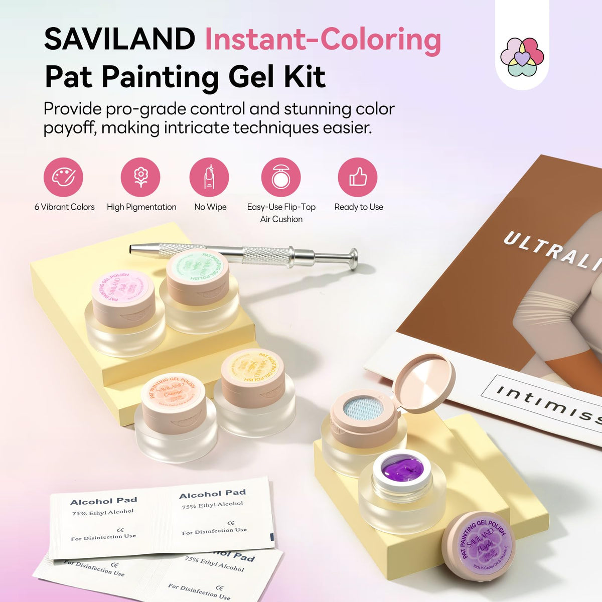 SAVILAND open pots displaying six vibrant gel colors for easy gradients