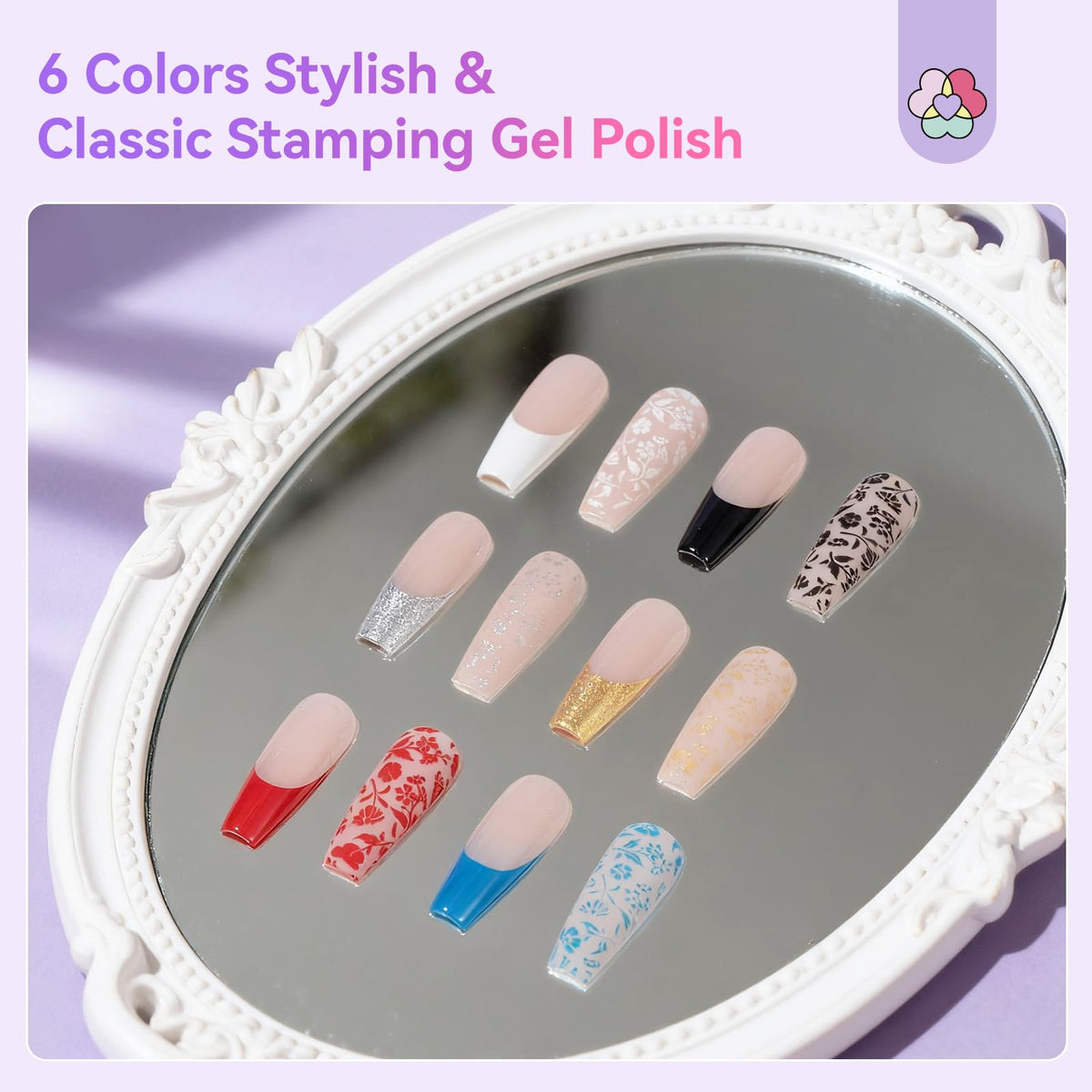 SAVILAND six gel polish bottles arranged for color variety and creative mixes