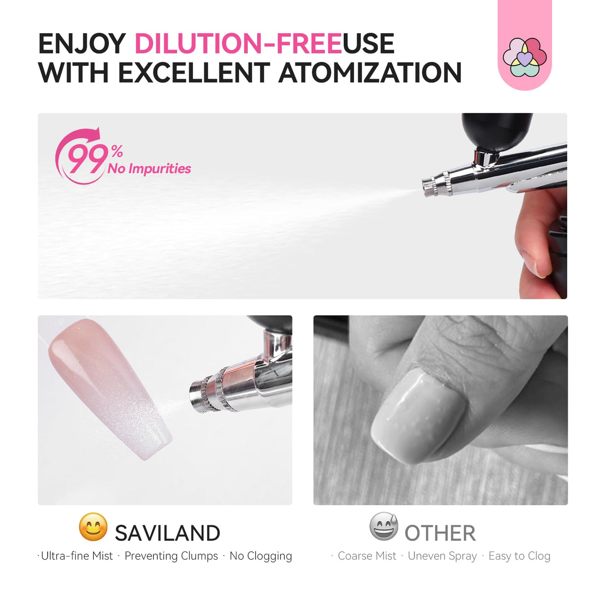 SAVILAND being sprayed from an airbrush showing even mist application benefit