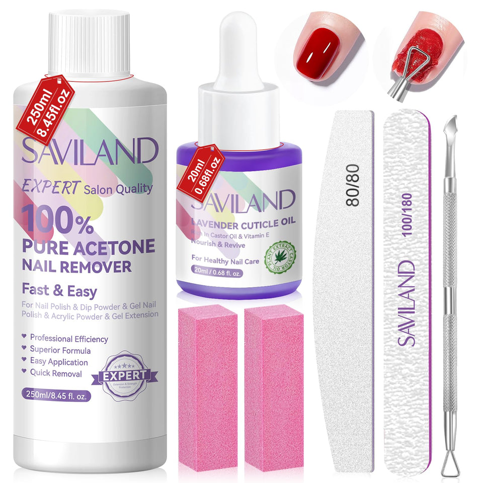 SAVILAND bottle front view showing label and fast acetone removal benefit