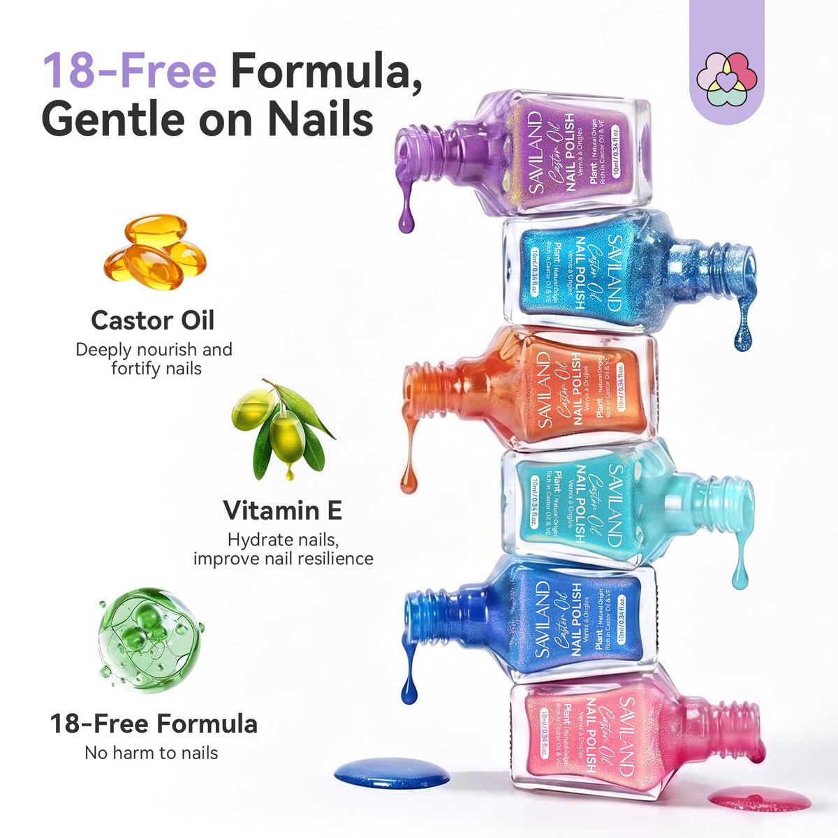 SAVILAND bottle label detailing 18-free formula and conditioning ingredients