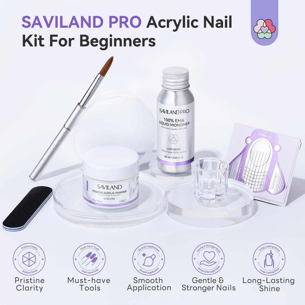 SAVILAND clear keratin acrylic powder close-up showing smooth texture for better beads