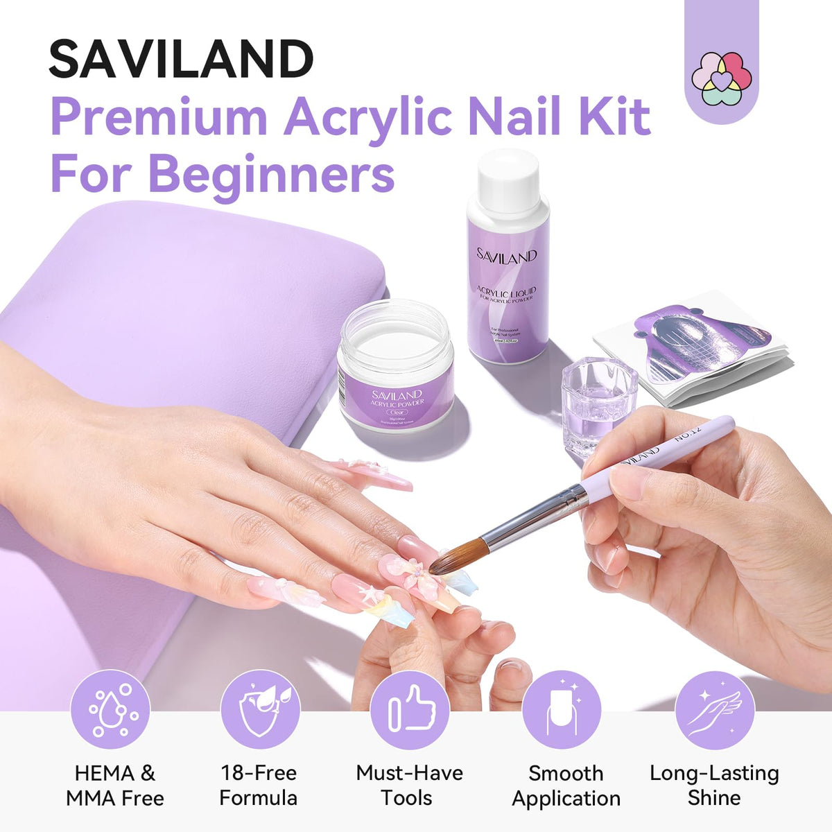 SAVILAND clear acrylic powder close-up highlighting smooth texture and control