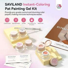 SAVILAND close-up of six patting gel pots highlighting pigment