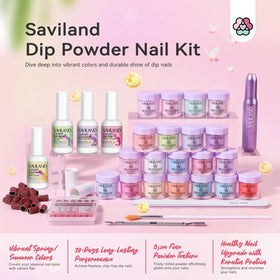 SAVILAND top-down display of 20 dip powders illustrating color variety and choice