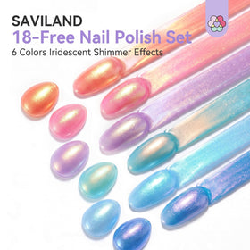 SAVILAND color swatches showing pearlescent blue pink orange purple glitter shift
