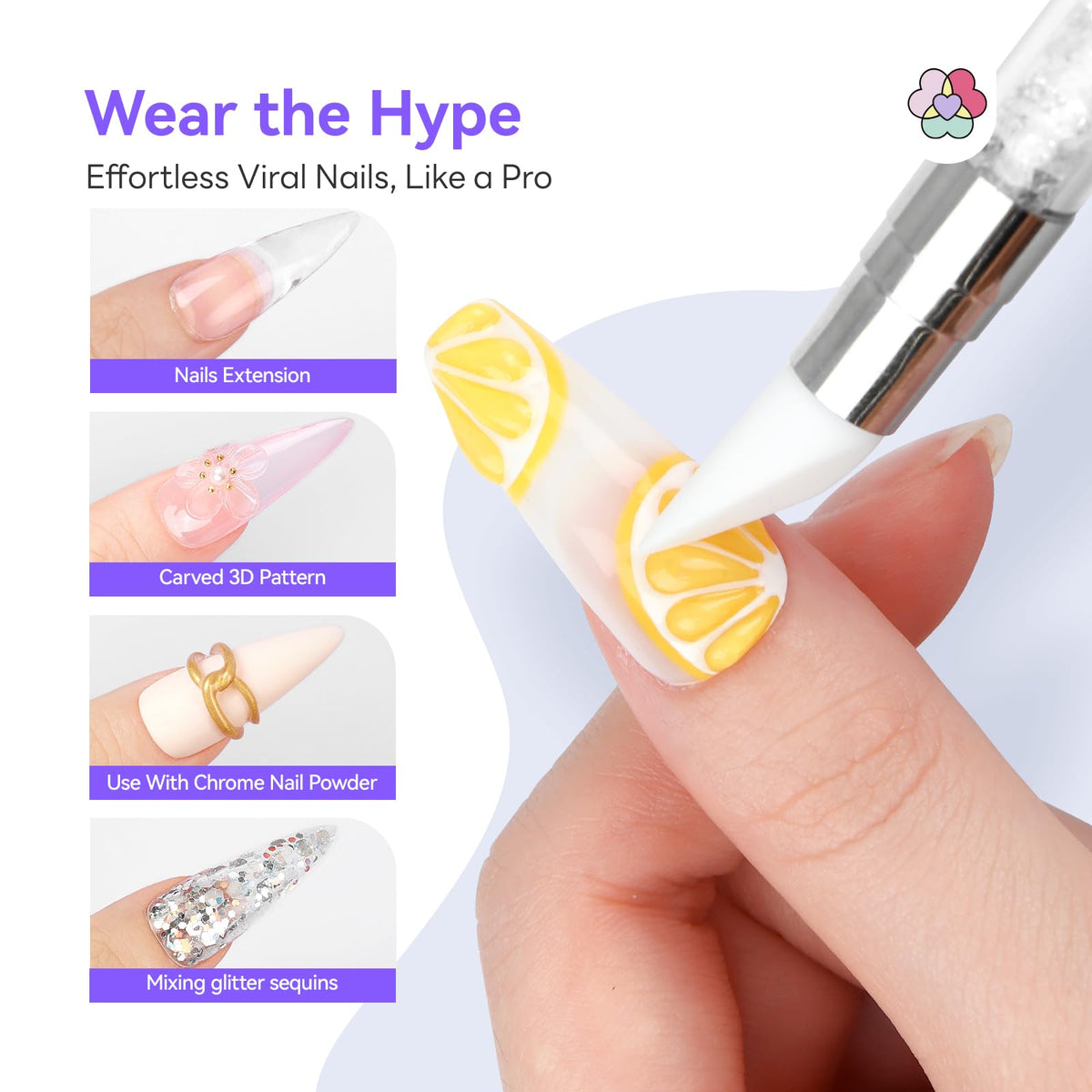 SAVILAND finished 3D nail set in lifestyle scene showcasing salon finish