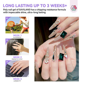 SAVILAND finished nail extensions in lifestyle scene showcasing salon results