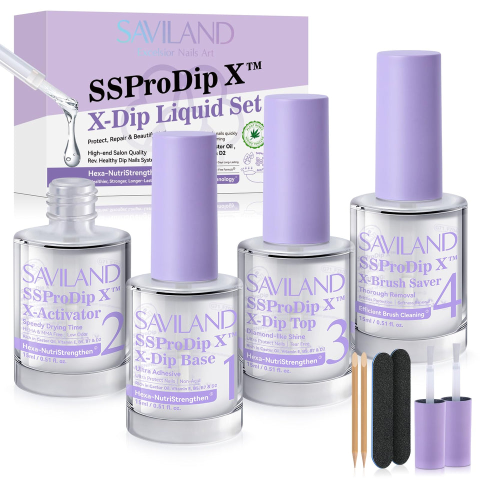 SAVILAND front bottles showing base activator top and brush saver, clear labeling and compact size
