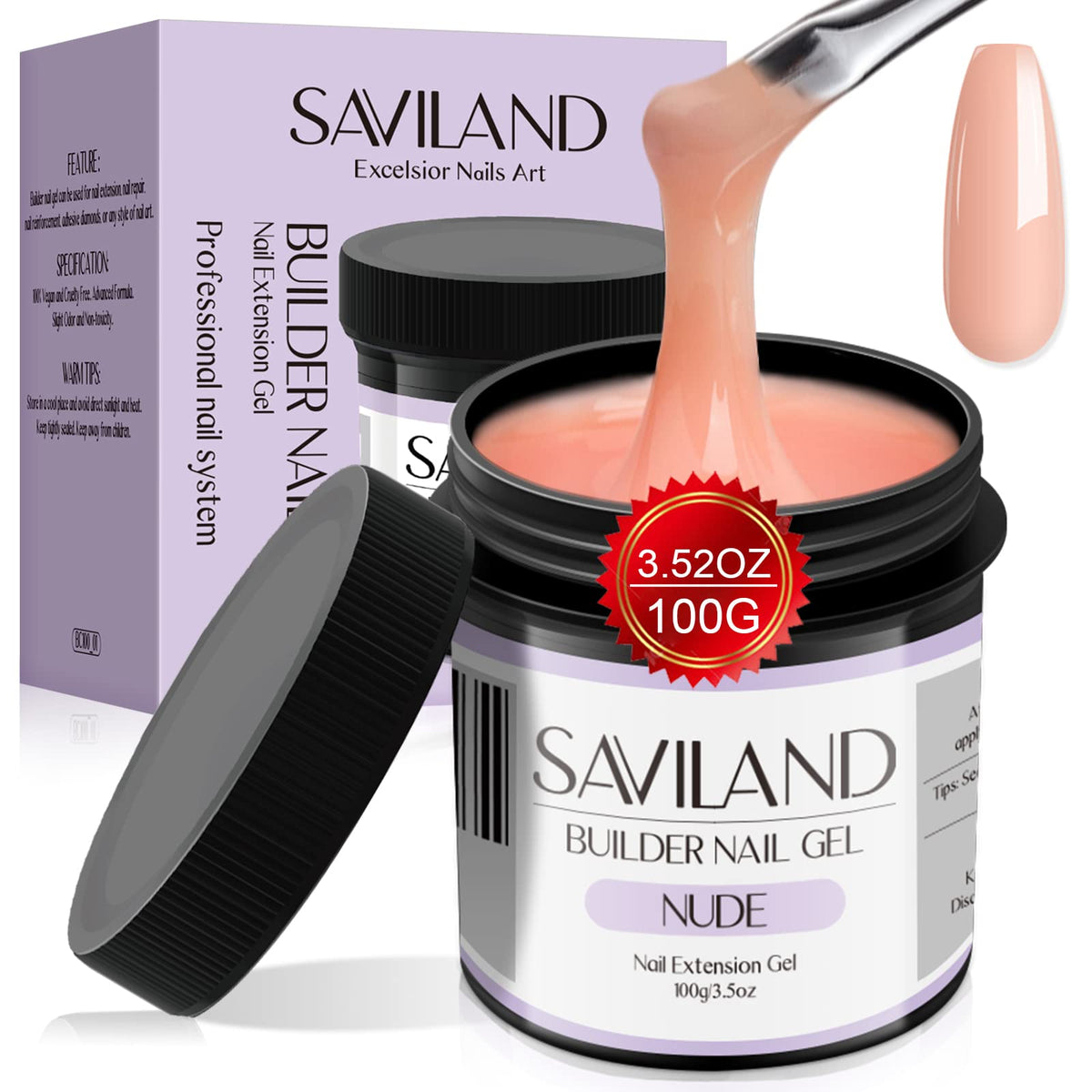 SAVILAND front jar showing nude builder gel and large capacity benefit
