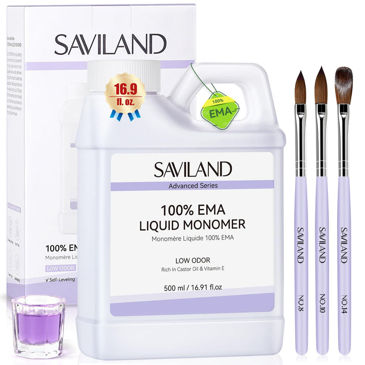 SAVILAND front packaging 500ml monomer kit showing contents and benefits