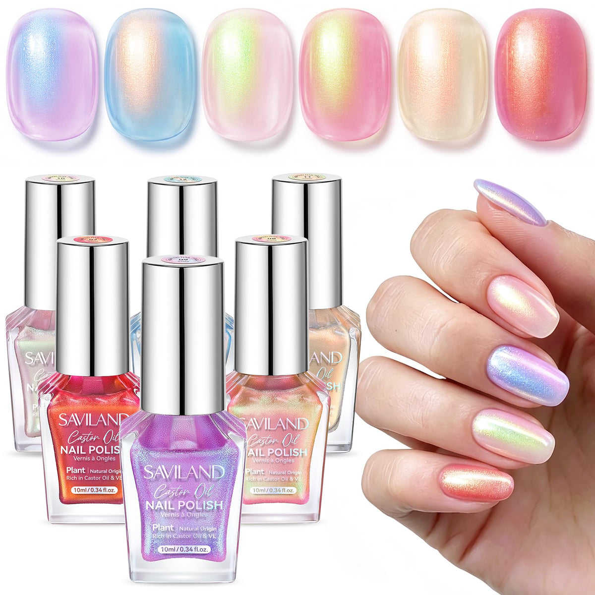 SAVILAND front packaging showing six pearl shimmer bottles and benefit quick-dry finish