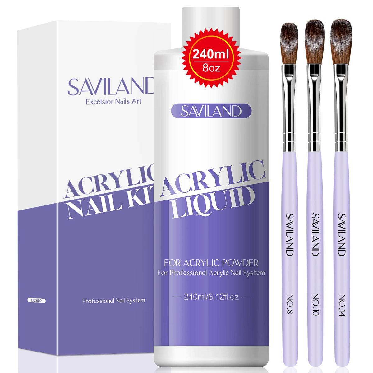 SAVILAND bottle and three brushes displayed for easy kit identification and value