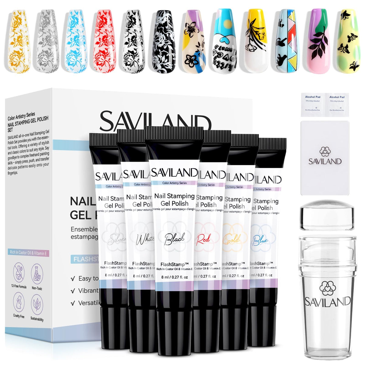 SAVILAND front packaging showing full stamping kit components and convenience