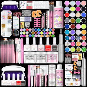 SAVILAND front packaging showing complete acrylic nail kit and included tools for convenience