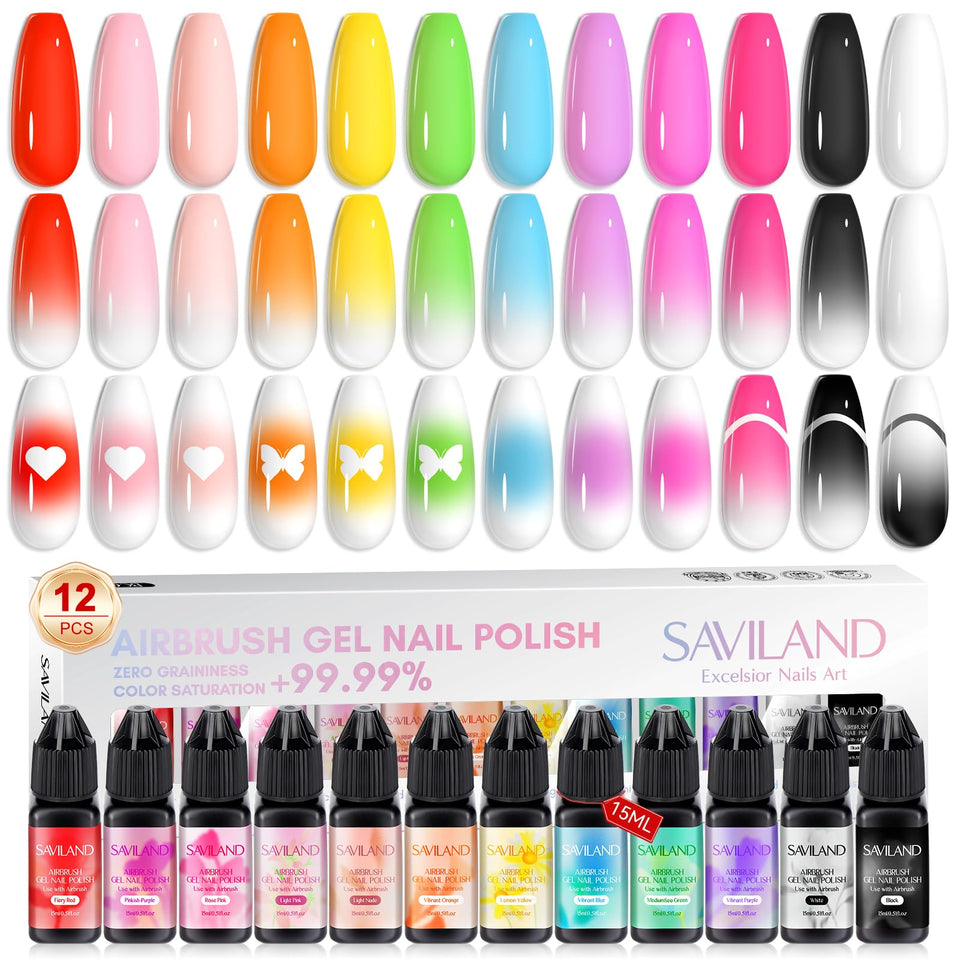 SAVILAND front packaging of 12-color airbrush gel set showing bottles