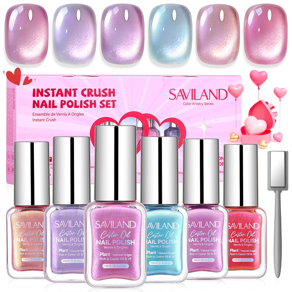 SAVILAND front packaging showing six romantic pink shades and magnet for gifting