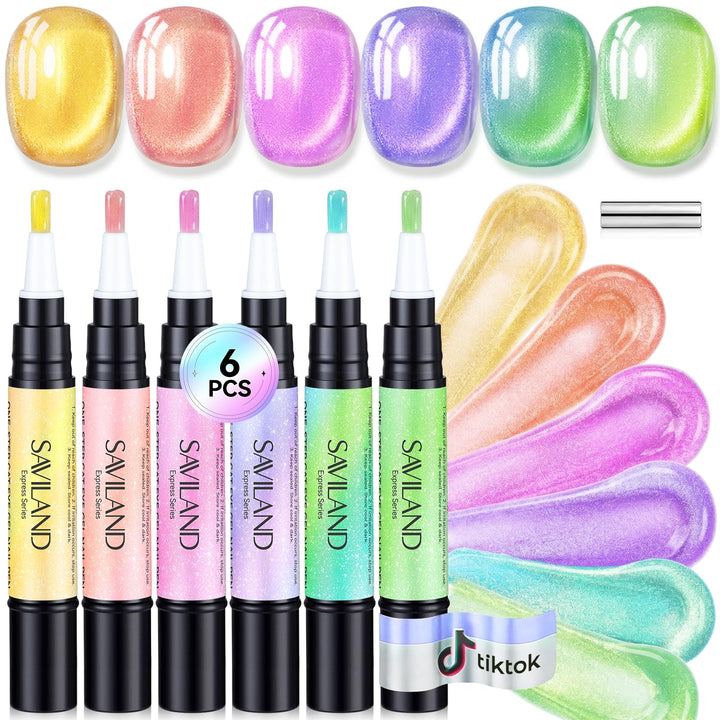 SAVILAND front packaging showing six neon gel pen colors and box, quick salon benefit
