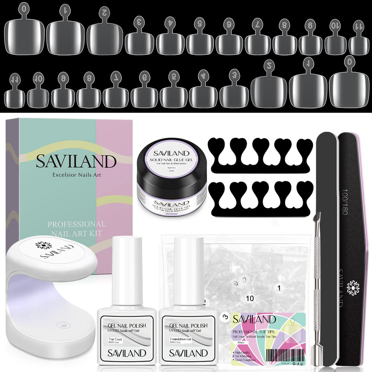 SAVILAND front packaging showing full pedicure kit and contents for convenient at-home use