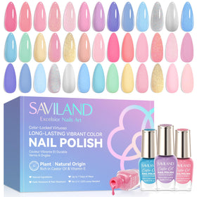 SAVILAND front packaging showing 23 polish bottles and colorful pastel preview for gifting