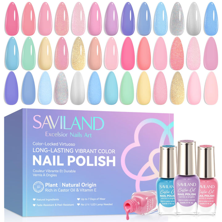SAVILAND front packaging showing 23 polish bottles and colorful pastel preview for gifting